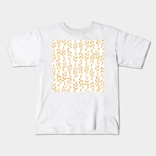 Yellow Minimal Leaves Pattern Kids T-Shirt